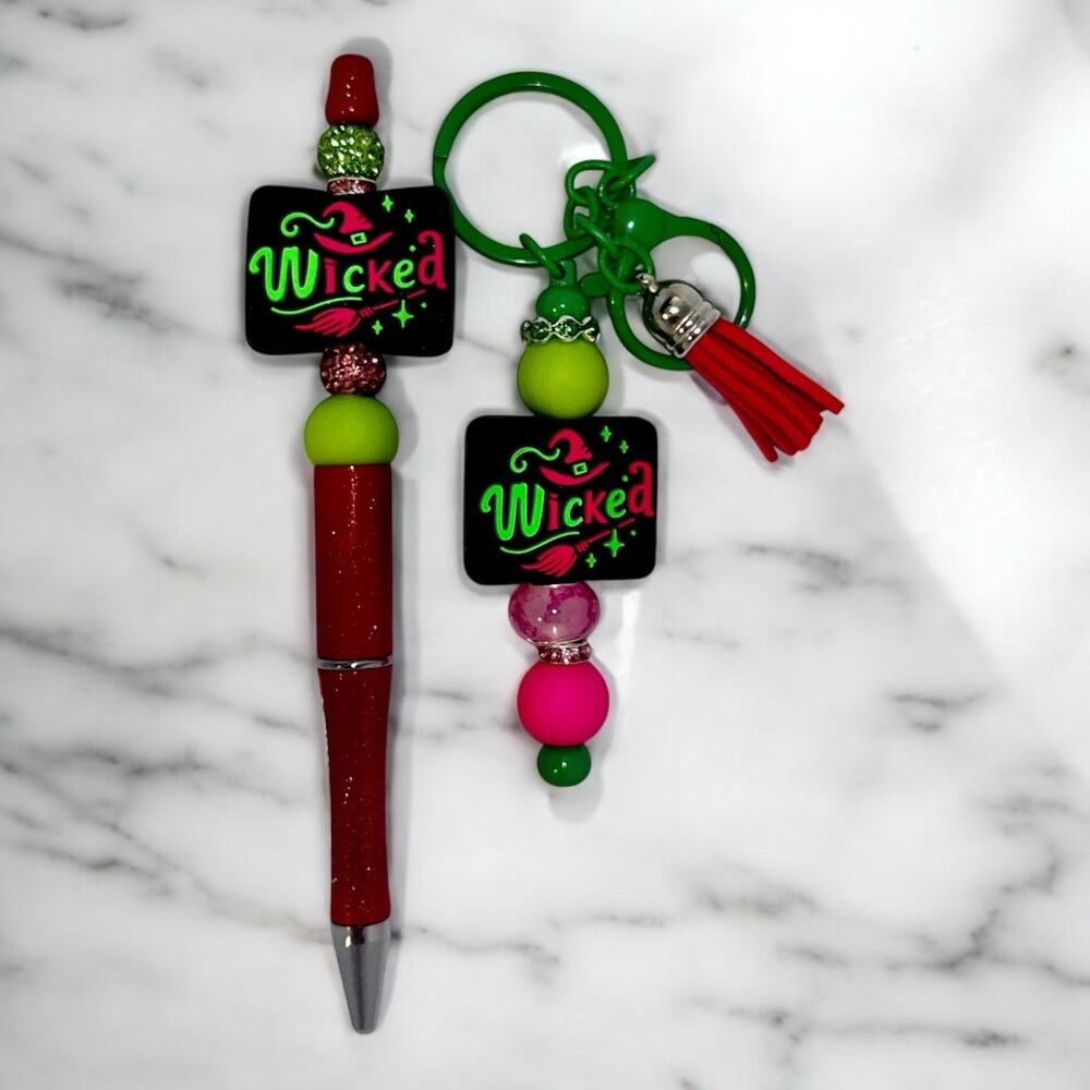 Wicked Handmade Beaded Ballpoint Pen & Matching Keychain